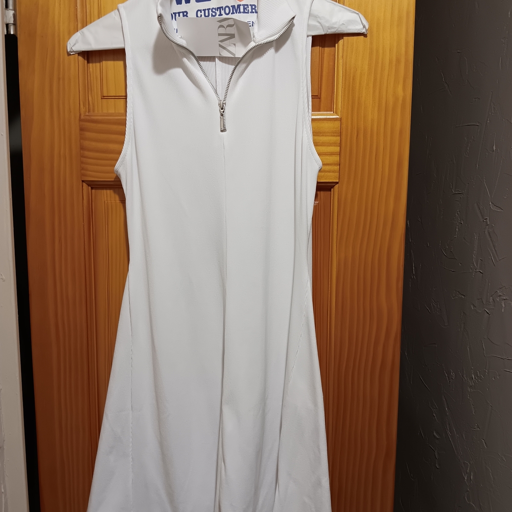 Zara White Zip-Front Mini Dress